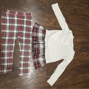 Crewcuts White Long Sleeve Tee with Plaid Leggings